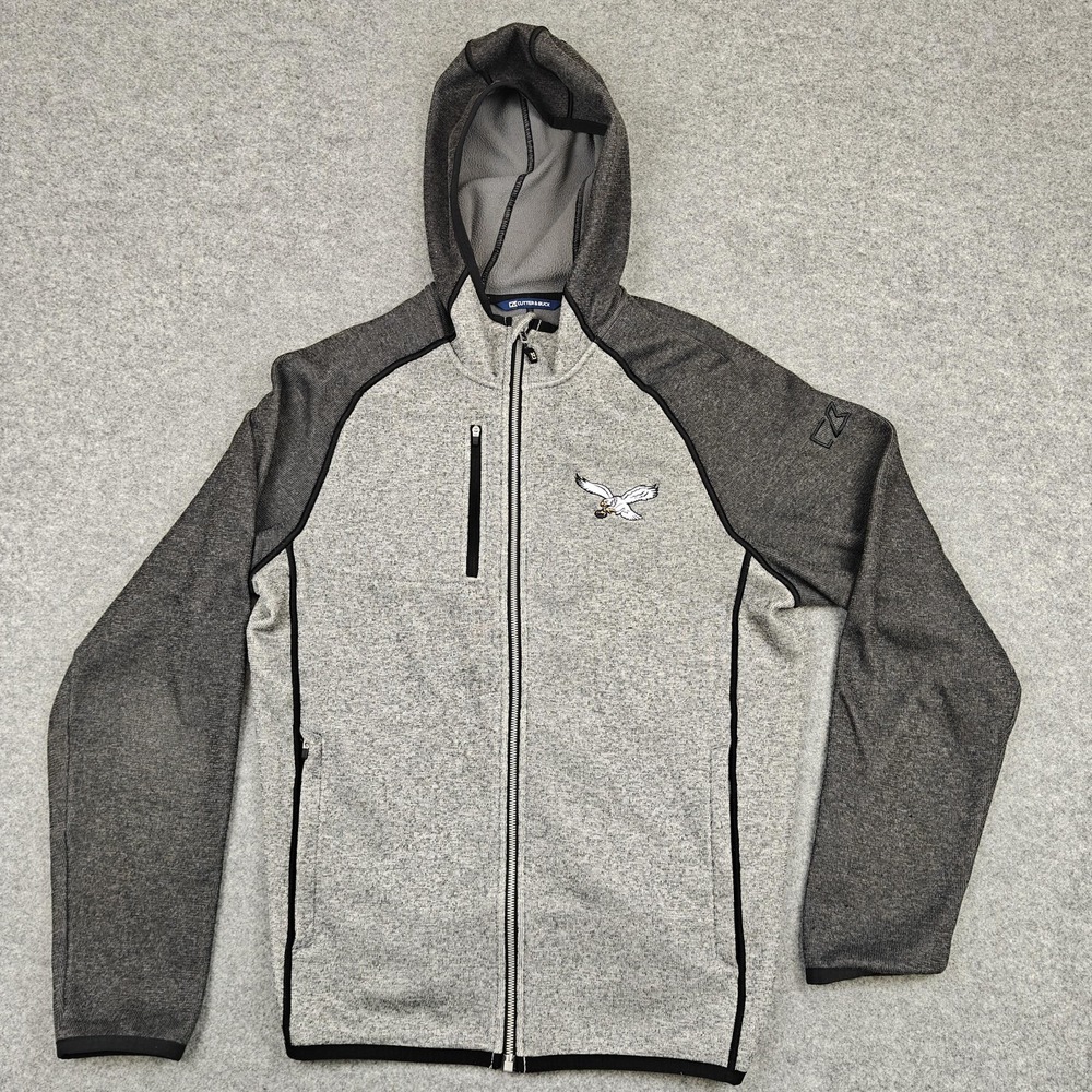 Cutter & Buck Jacket Mens Large Gray Hooded Full Zip Fleece Golf Colorblock